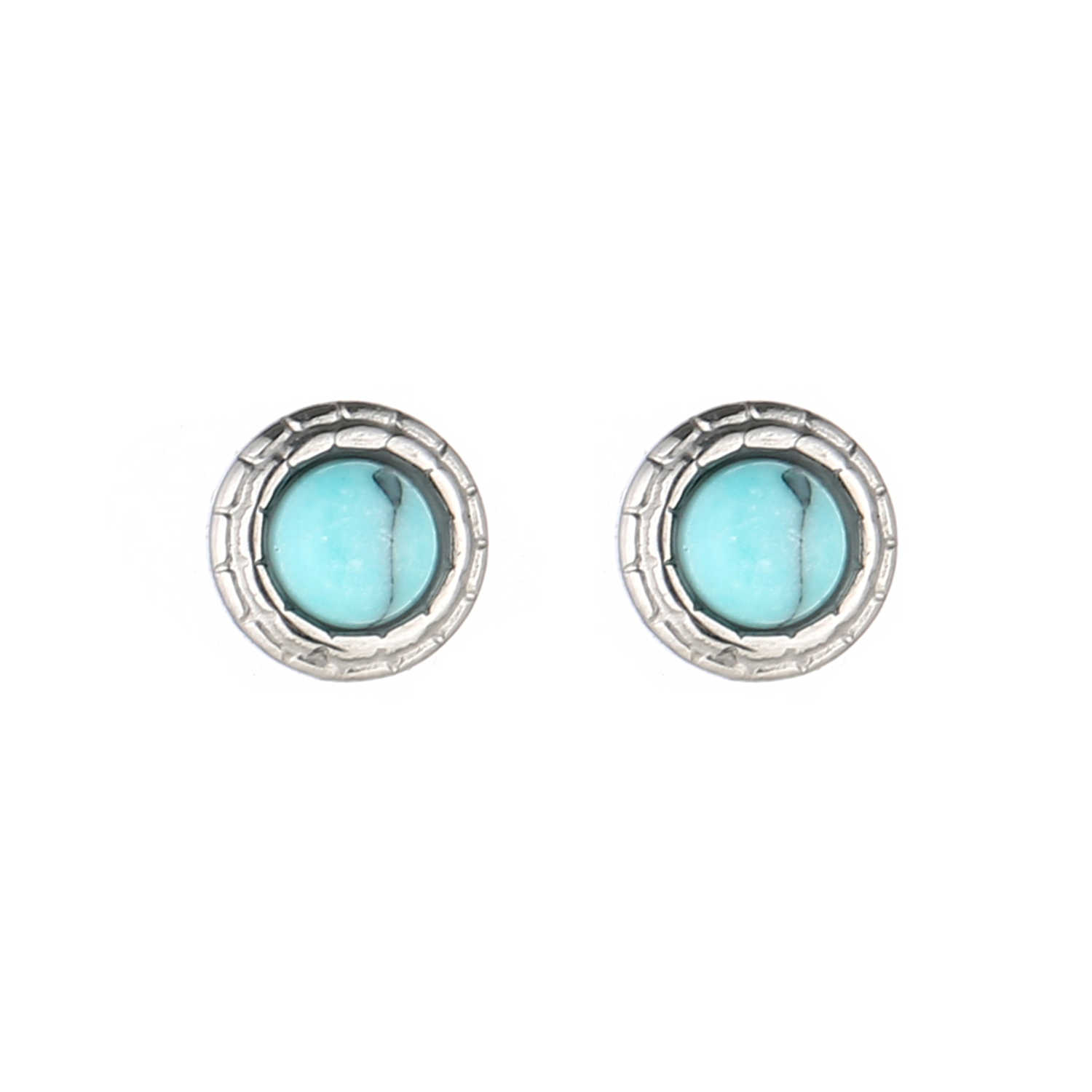 Uitgelezene stalen oorbellen met steen rond - zilver | turquoise • Dijk Geluk QD-75