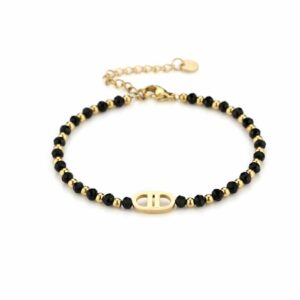 JE13693 goud – zwarte strass armband met symbool DD