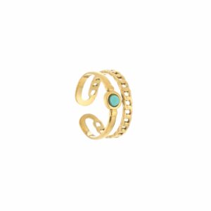 JE12870 2 laagse ring met schakel en steen turquoise – goud