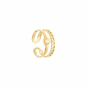 JE12870 2 laagse ring met schakel en steen wit – goud